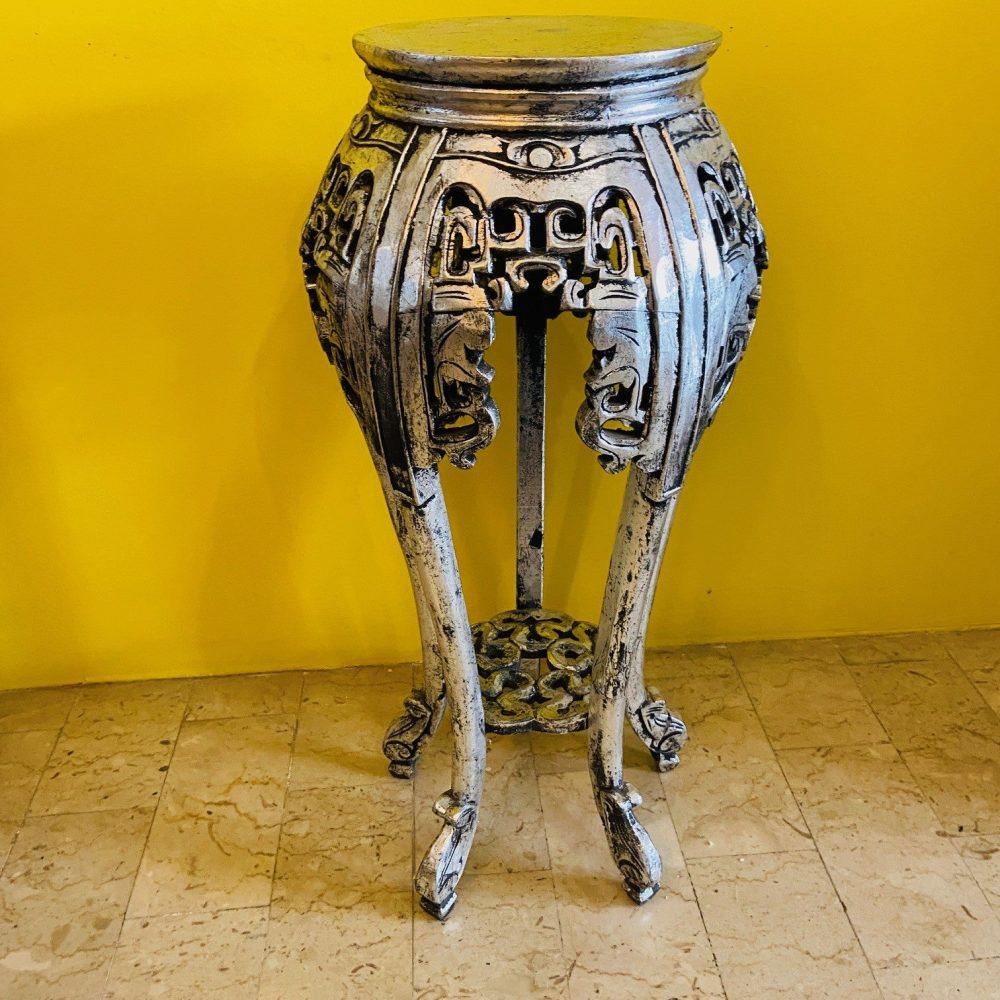 Piedistallo Legno Deco Sgabello Intagliato Vintag - ETNICBAY