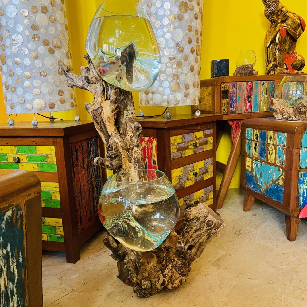 Vaso Etnico Vetro Soffiato Radice Acquario Rustic - ETNICBAY
